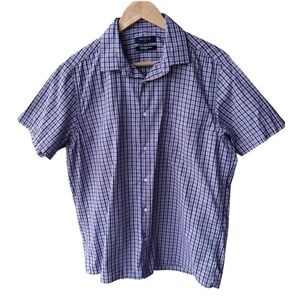 Peter England Mens Short Sleeve Plaid Button Down Shirt Preppy Size 42 Large